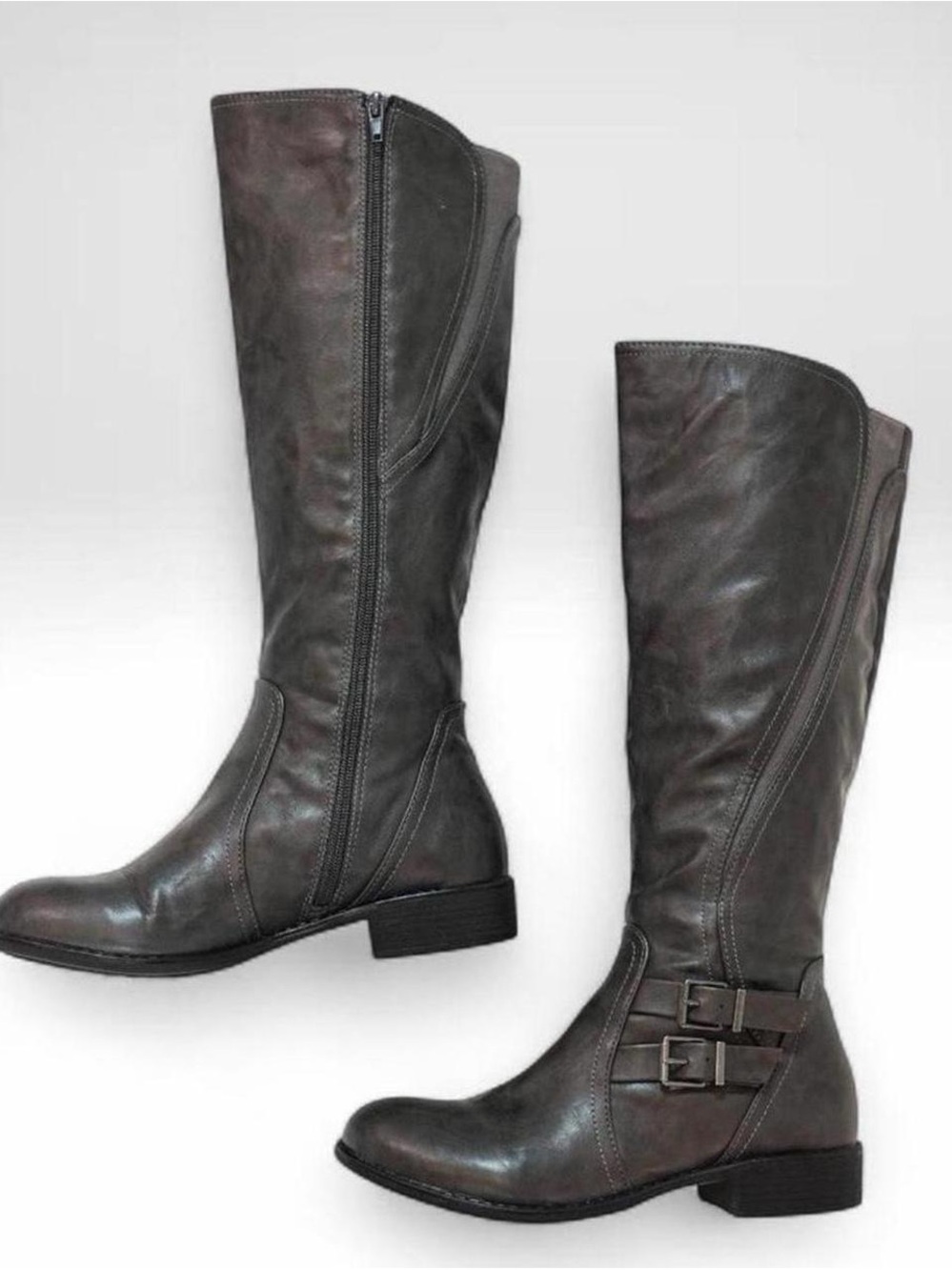 Style & Co Knee High Moto Boots Gray Buckle Riding Boots Size 9M